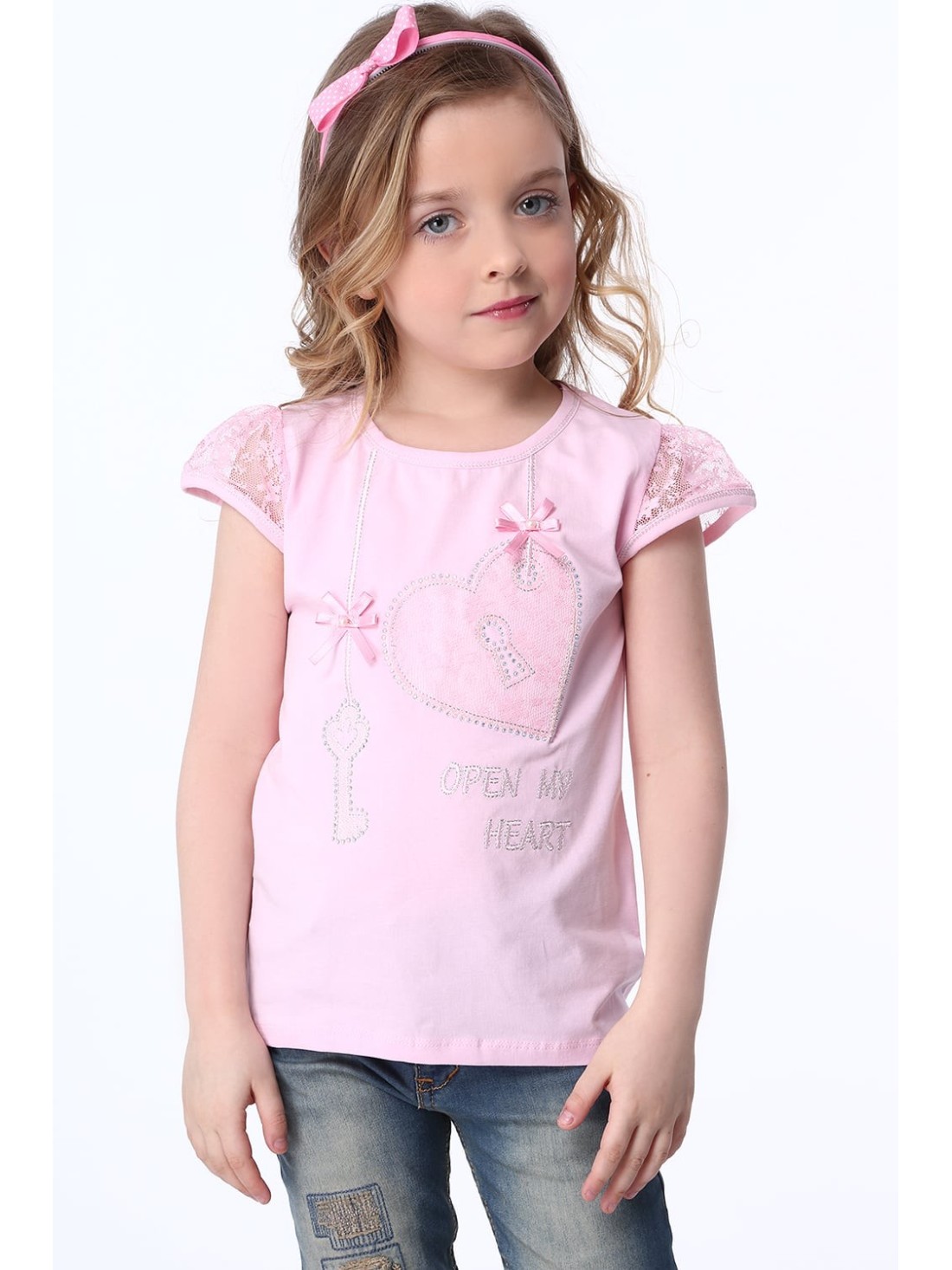 Tricou cu maneci din dantela, roz deschis NDZ8147 - Magazin online - Boutique